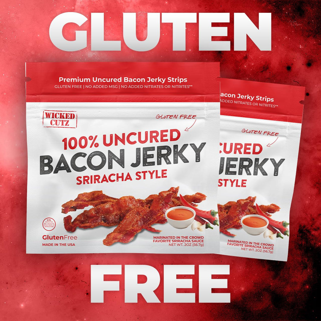 Wicked Cutz Sriracha Bacon Jerky - Spicy, Sweet & Smoky Bacon Snack
