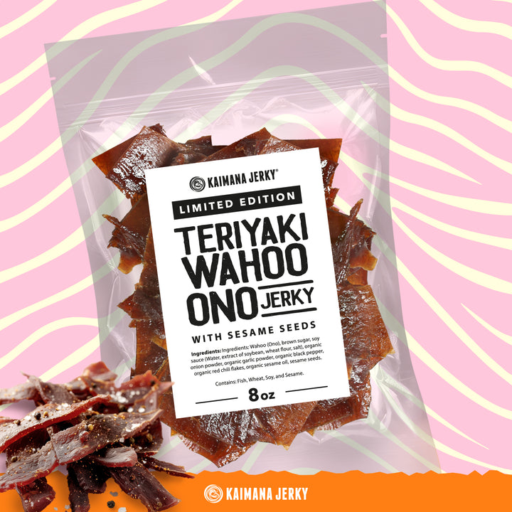 Teriyaki Wahoo Ono Jerky with Sesame Seeds