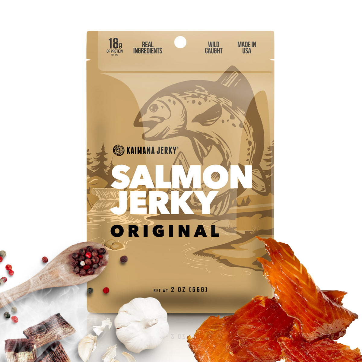 Kaimana Jerky original salmon jerky 2 oz bag front