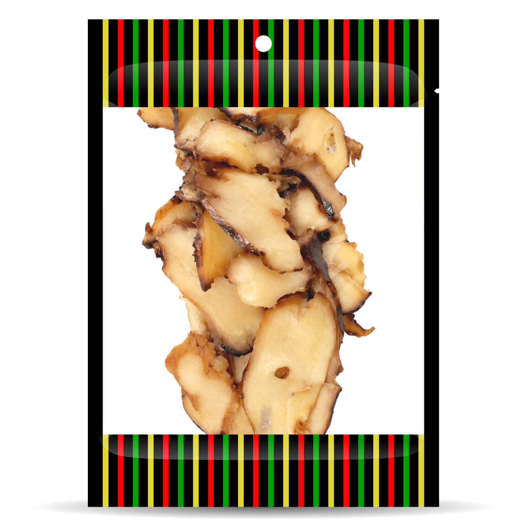Packaged product with a colorful striped label on a white background