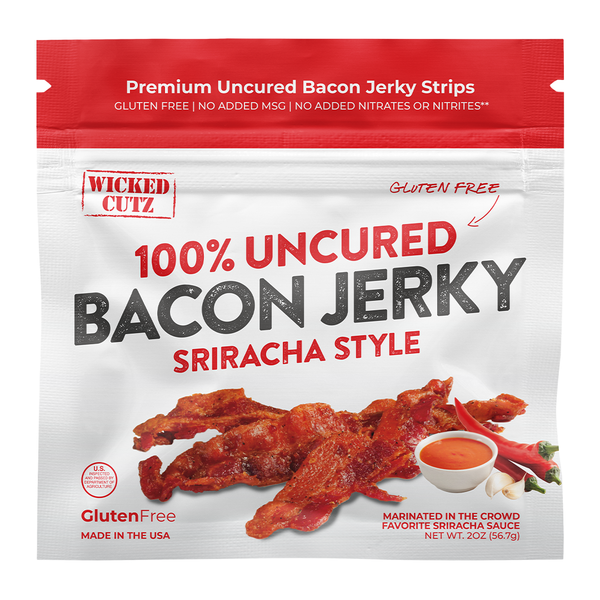 Wicked Cutz Sriracha Bacon Jerky - Spicy, Sweet & Smoky Bacon Snack