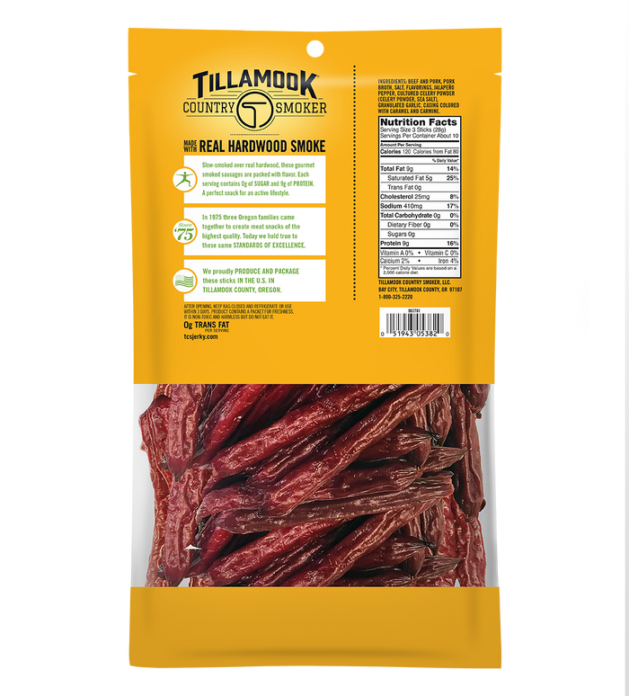 Tillamook Country Smoker Zero Sugar Spicy Jalapeno Smoked Sausages
