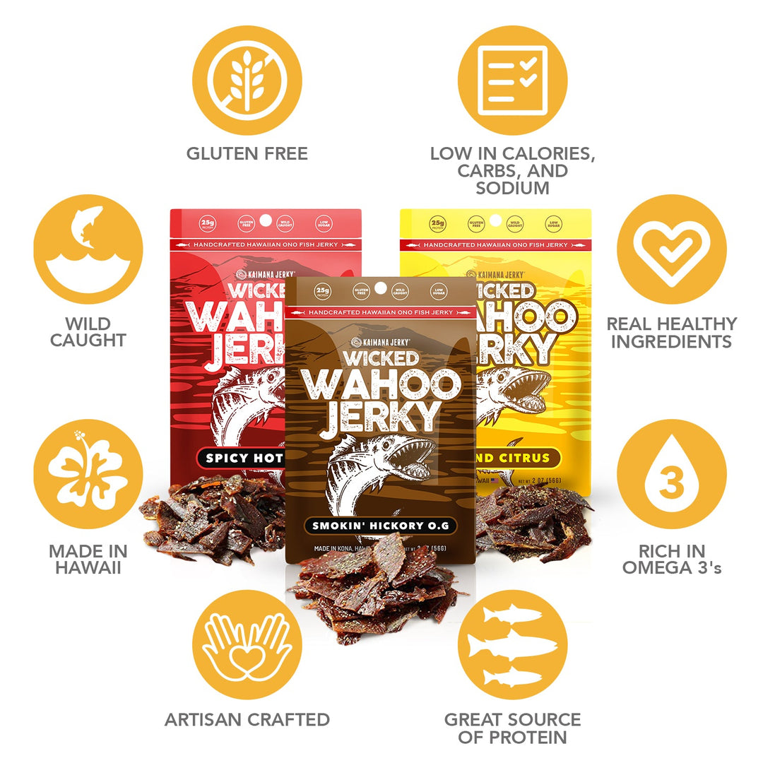 Wahoo Jerky Variety Sampler Pack (9 Bags): Best Hawaiian Fish Jerky