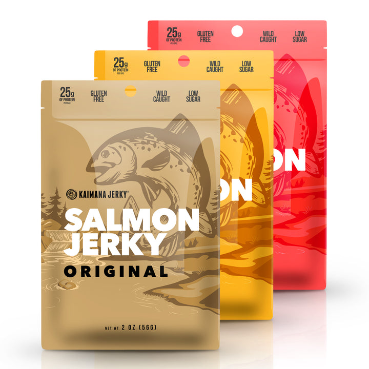 Salmon Jerky Variety Pack - Teriyaki, Original, and Spicy flavors