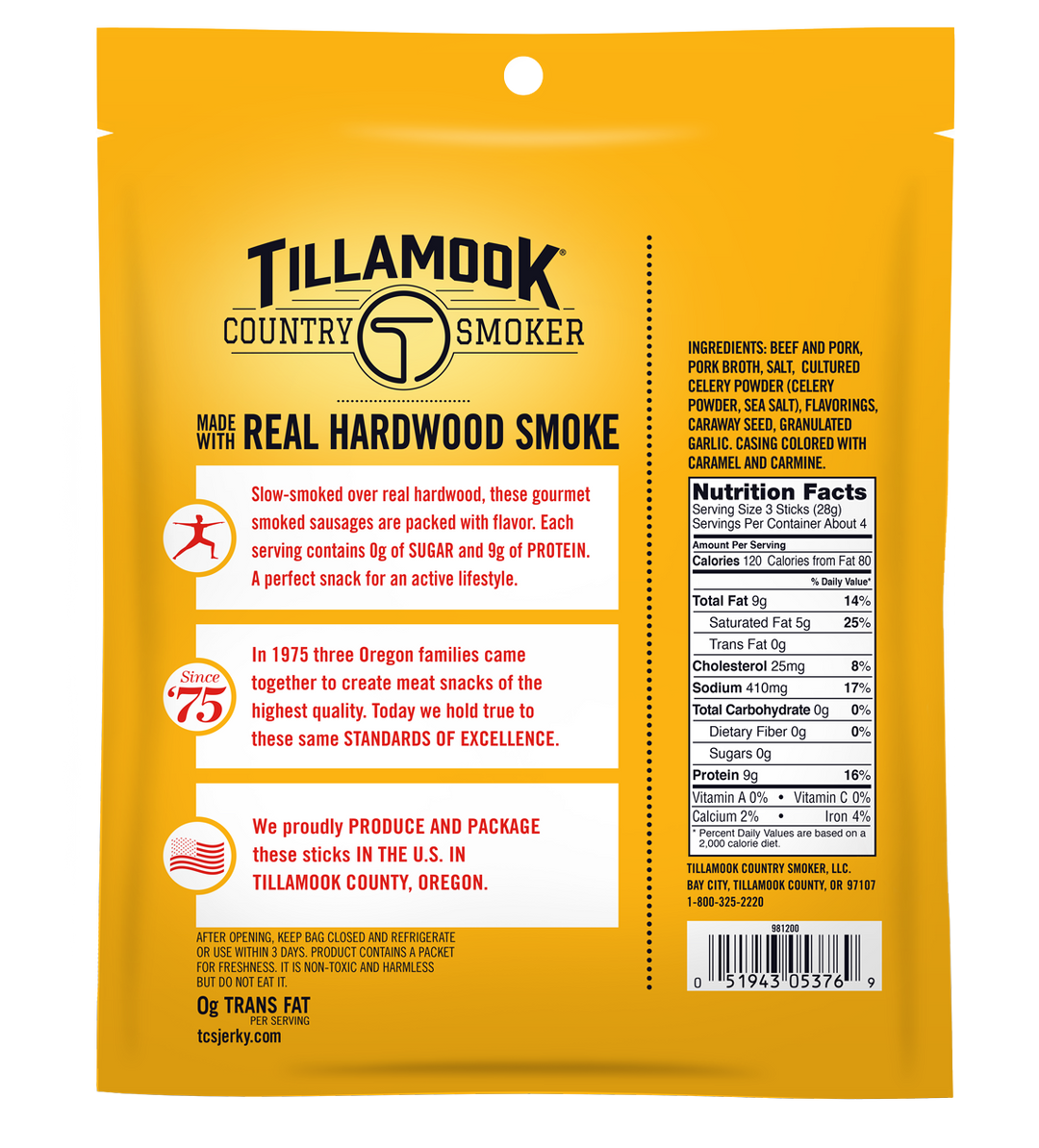 Tillamook Country Smoker Zero Sugar Original Smoked Sausages