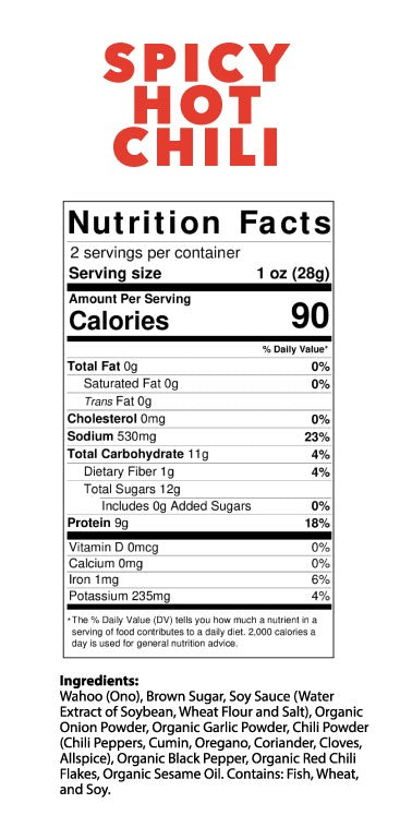 Spicy Hot Chili Wahoo Jerky: Nutrition Facts