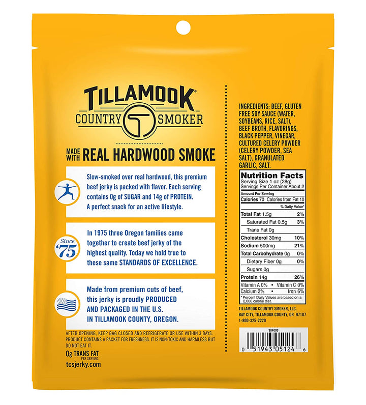 Tillamook Country Smoker Zero Sugar Black Pepper Beef Jerky